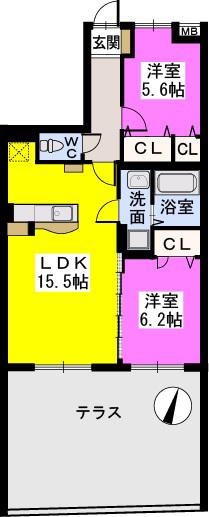 アデッソフォンターナ(2LDK/1階)の間取り写真