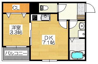 セブンピース(1DK/2階)の間取り写真