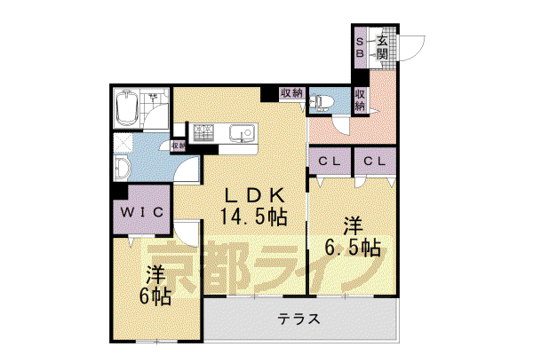 シャーメゾンガーデン太秦(2LDK/1階)の間取り写真