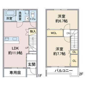 ルーミナスタウン1号棟(2LDK/1階)の間取り写真