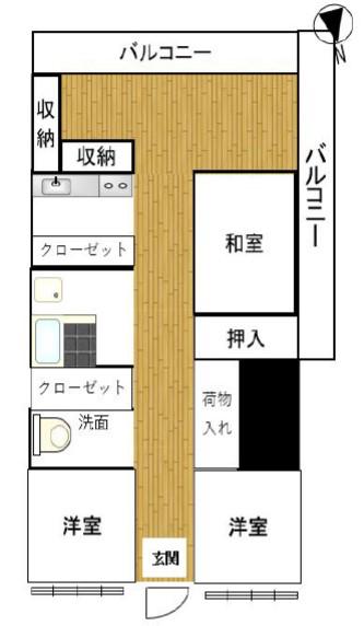 朝日プラザ東生駒II(3LDK/2階)の間取り写真