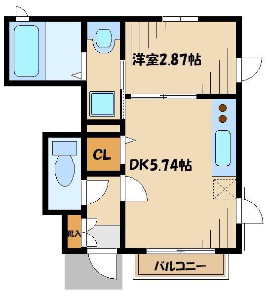 バーズヒル(1DK/1階)の間取り写真