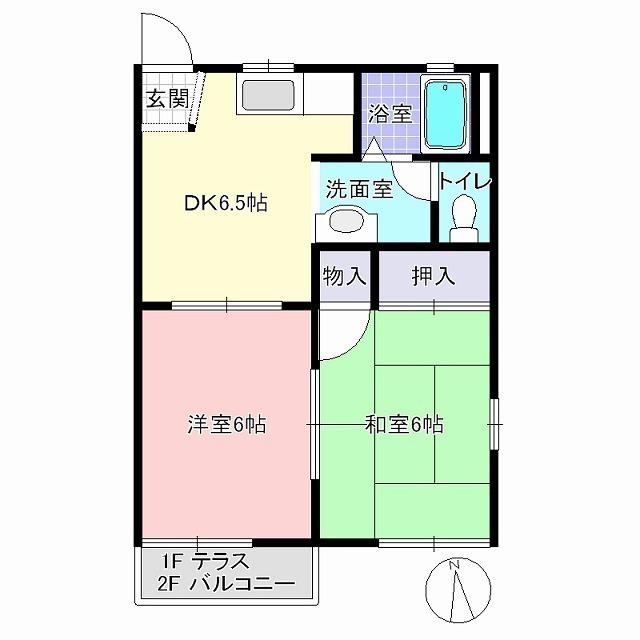 ときわハイツ AB(2DK/2階)の間取り写真