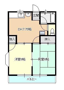 シティハイム月見野(2DK/2階)の間取り写真