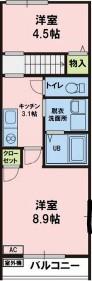 アイランドヴィレッジ本町A(2K/2階)の間取り写真