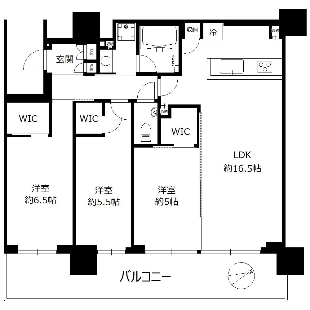 グランドシティタワー池袋(3LDK/7階)の間取り写真