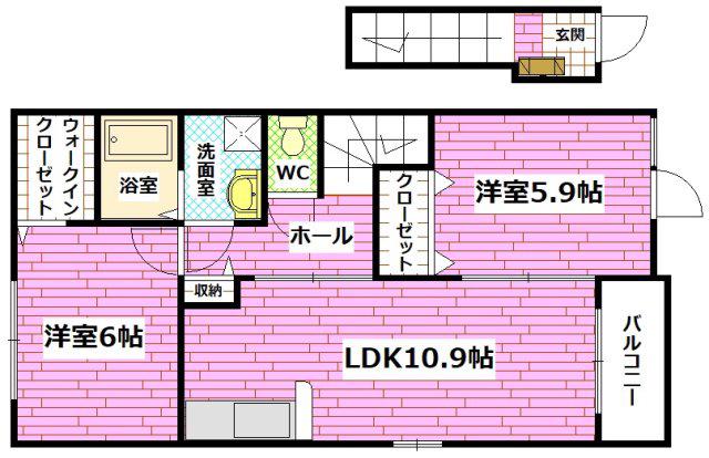 JR山陽本線 安芸中野駅 徒歩23分 2階建 築10年(2LDK/2階)の間取り写真