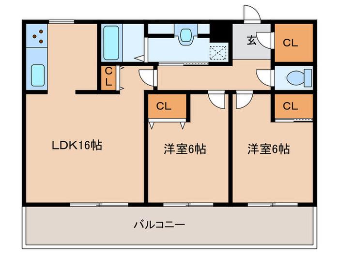 ザ・パークハウス鹿児島中央タワー(2LDK/9階)の間取り写真