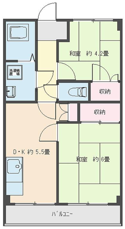 グリーンハイム城山(2DK/3階)の間取り写真