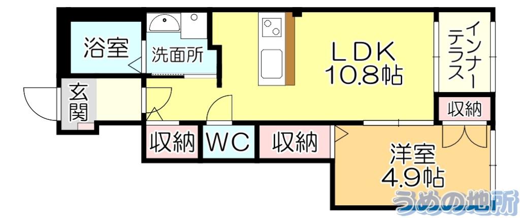 クレジデンス梅満B(1LDK/1階)の間取り写真