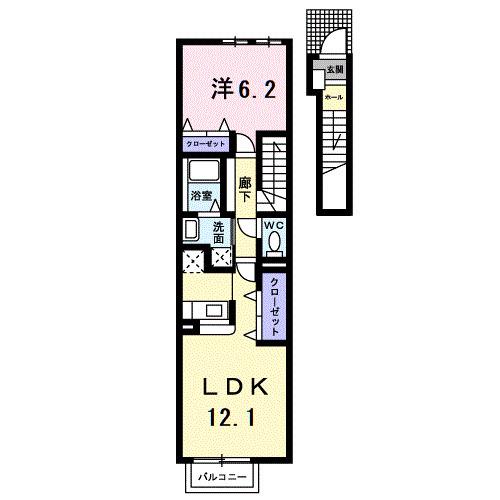 コートハウス富洲原(1LDK/2階)の間取り写真