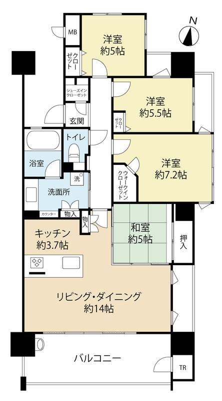 サンリヤン久留米駅前(4LDK/12階)の間取り写真