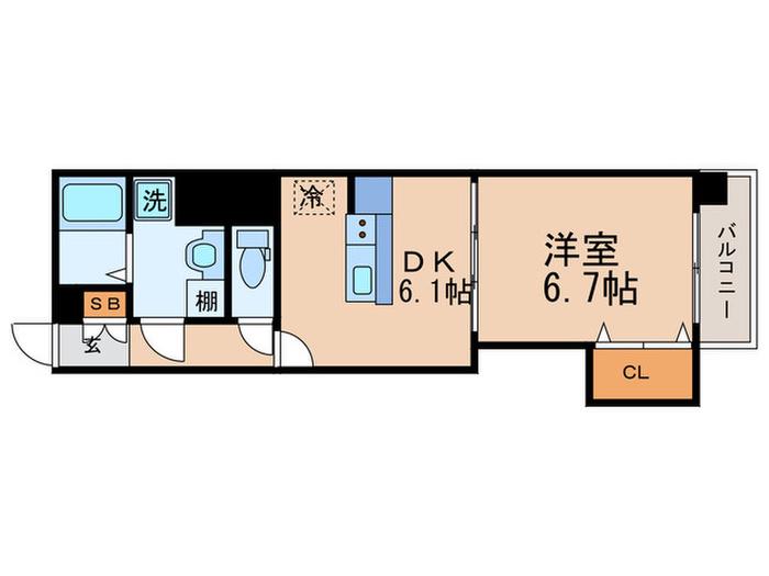 ベルビュー七条河原町(1DK/5階)の間取り写真