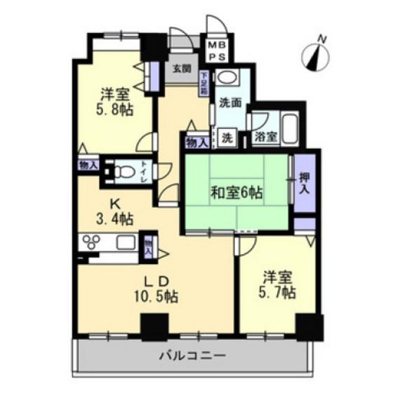 ファミールタワープラザ岡山イーストタワー(3LDK/24階)の間取り写真