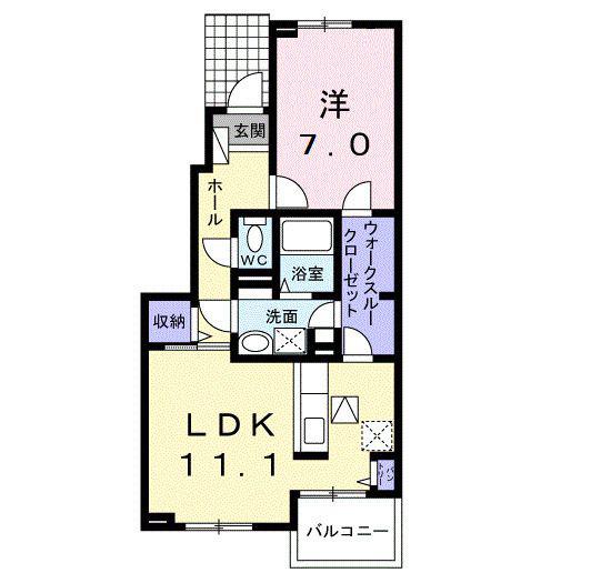 エルア カパルA(1LDK/1階)の間取り写真