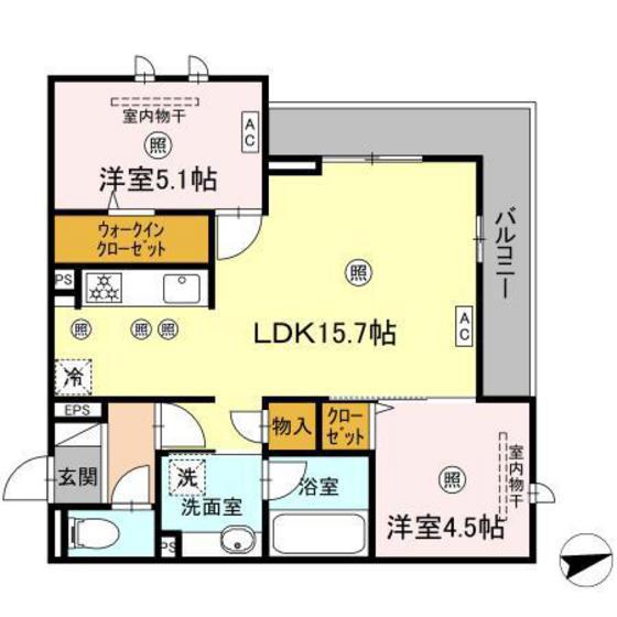 ミネット舟入南(2LDK/3階)の間取り写真