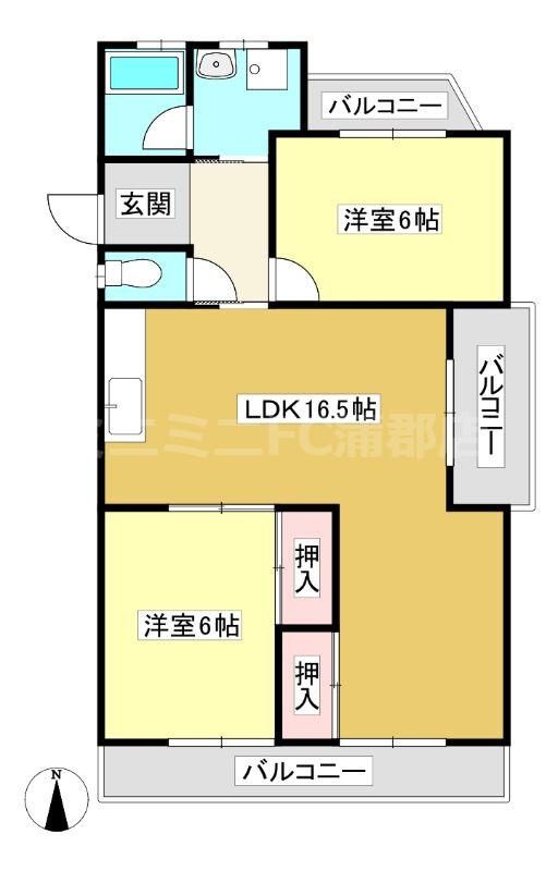第1ベルセゾン カネセン(2LDK/1階)の間取り写真