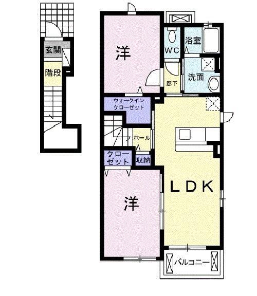 アルカンシェル東台 A棟(2LDK/2階)の間取り写真