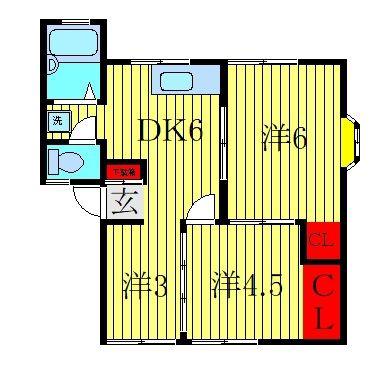 サン若松2号館(3DK/1階)の間取り写真