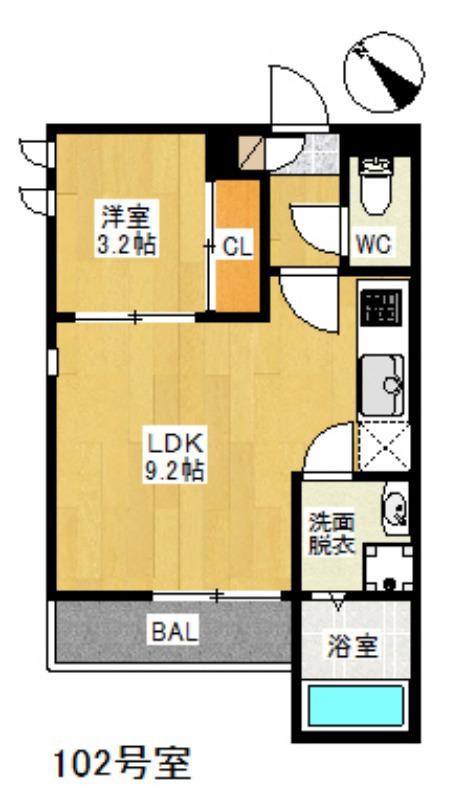 GRANDTICエルドラード香椎(1LDK/1階)の間取り写真