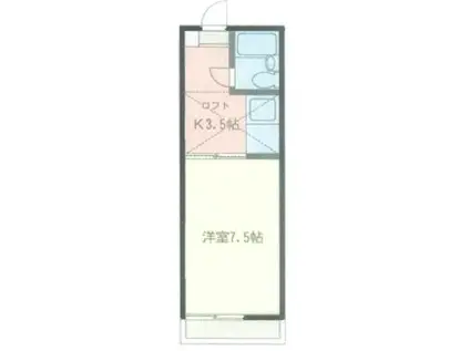 スカイハイツ湘南(1K/2階)の間取り写真