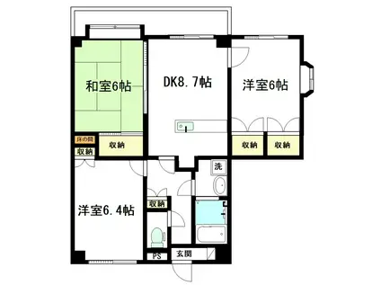 ピュアライフ観音堂(3DK/3階)の間取り写真