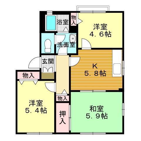 ディアス33 B棟(3K/2階)の間取り写真