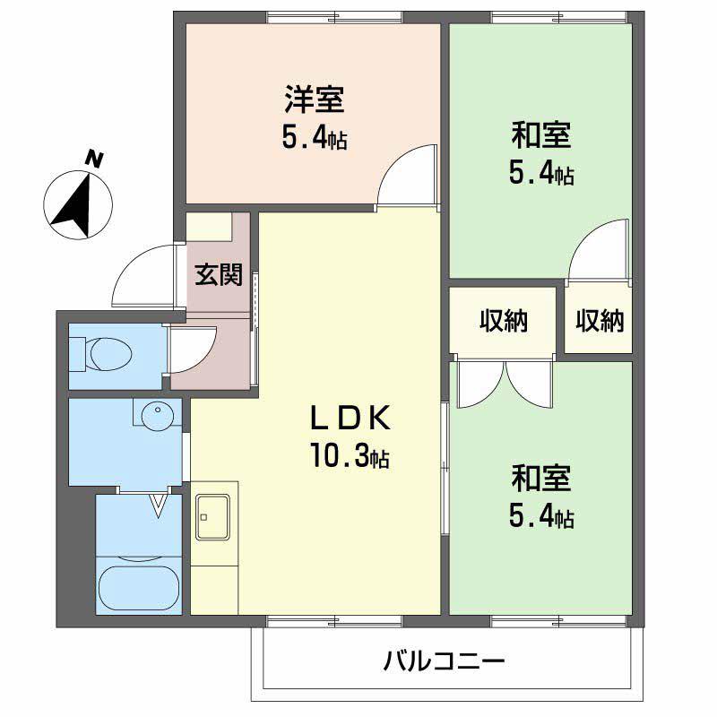 ハイツおのB棟(3LDK/2階)の間取り写真