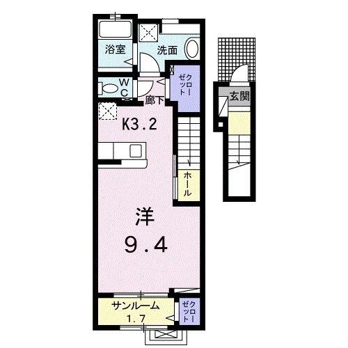 テラス三島町R(ワンルーム/2階)の間取り写真