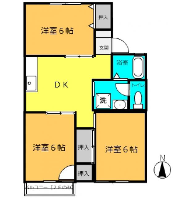 ユキボナールII(3DK/2階)の間取り写真