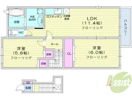 フォレスト舘B(2LDK/2階)の間取り写真