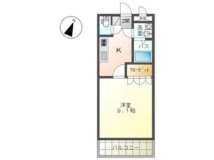 ベルローズ(1K/3階)の間取り写真