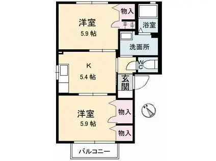 シャロン I棟(2DK/2階)の間取り写真