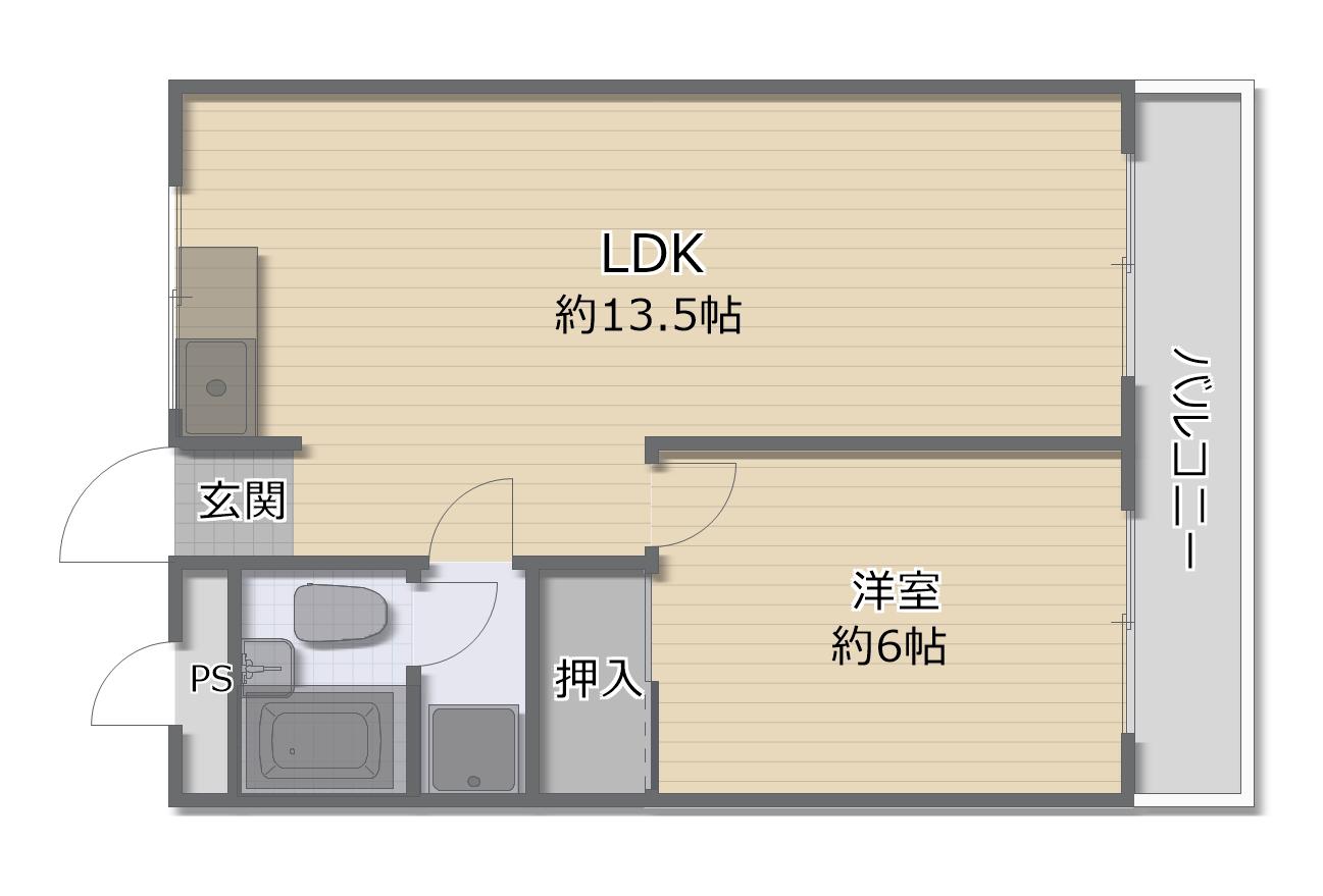 源ハイツ(1LDK/2階)の間取り写真