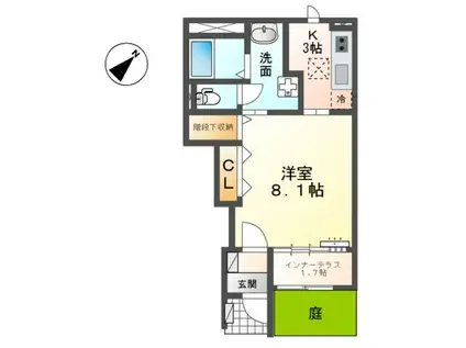 ウィン・ベルV(1K/1階)の間取り写真