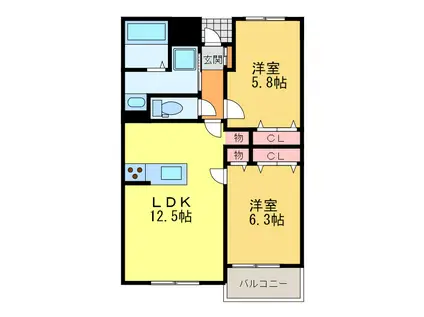 MODERNO(2LDK/2階)の間取り写真