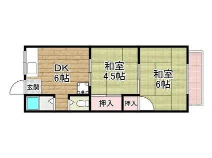 川畑ハイツ(2DK/2階)の間取り写真