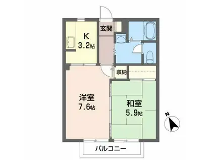 アップルハイツ桜水B(2K/1階)の間取り写真