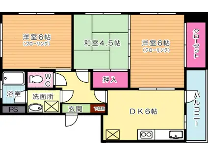 第2玄海ビル(3DK/4階)の間取り写真