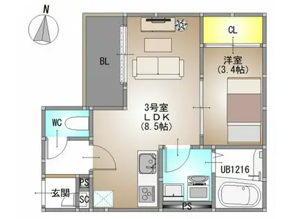 REGALEST 庭瀬I(1LDK/2階)の間取り写真