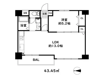 デューク御影(1LDK/5階)の間取り写真