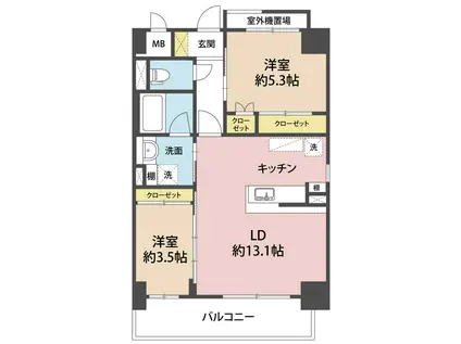 プレミアム・ラグ勢家(2LDK/7階)の間取り写真