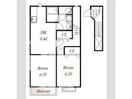 カーサカネジョウA(2DK/2階)の間取り写真
