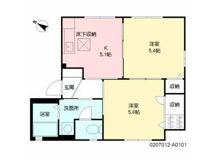 ディアス通谷(2K/1階)の間取り写真