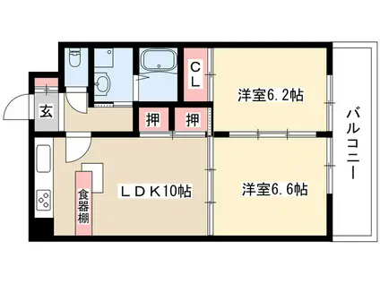 ジュノス(2LDK/5階)の間取り写真