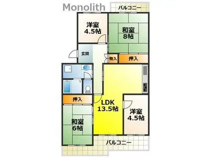 泉北城山台2丁1号棟(4LDK/5階)の間取り写真