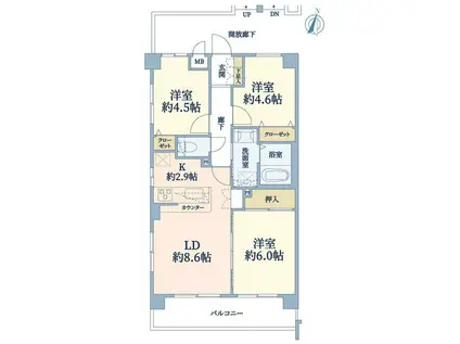 レーヴステージ吉祥寺通(3LDK/5階)の間取り写真