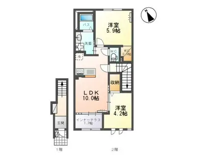 クレストコートII(2LDK/2階)の間取り写真