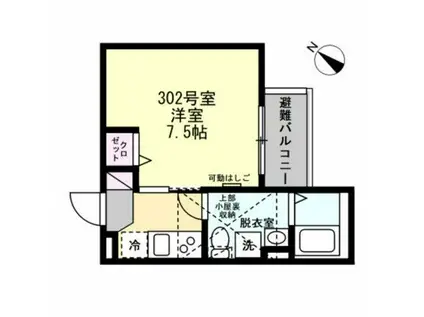 ベイルーム田奈Ⅱ(1K/3階)の間取り写真