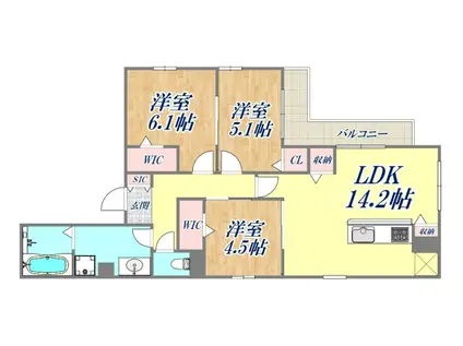 クラシスト南塚口(3LDK/1階)の間取り写真